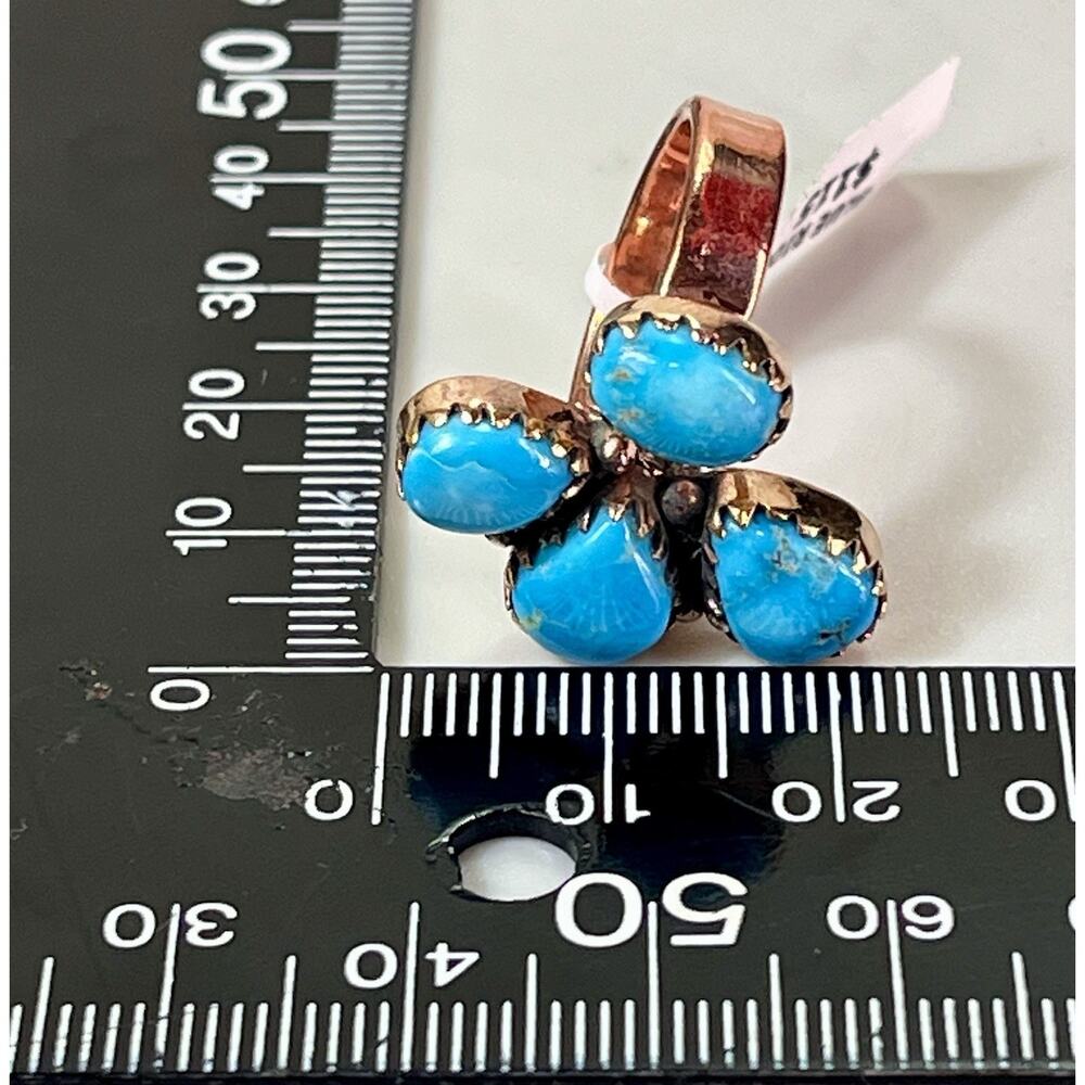 Southwestern Kingman Turquoise Copper Adjustable Bypass 4 Stone Cluster Ring - Picture 14 of 15